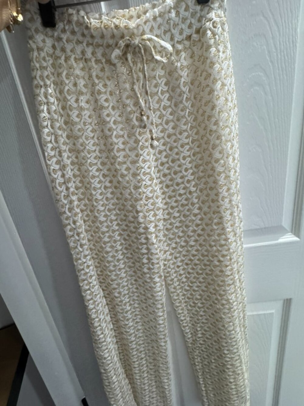 Mynah gold & white semi sheer beach pant XS